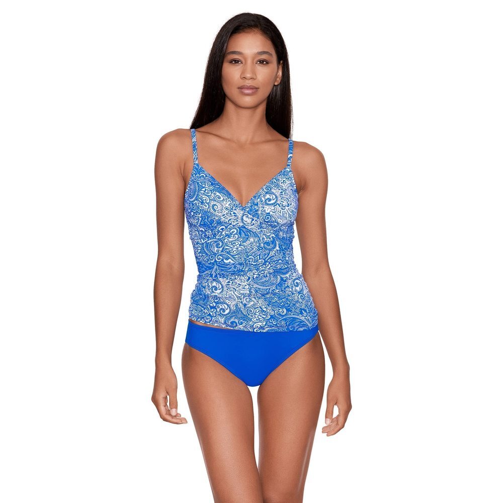 Lauren Ralph Lauren Womens Printed Underwire Tankini Swim Top Blue 10